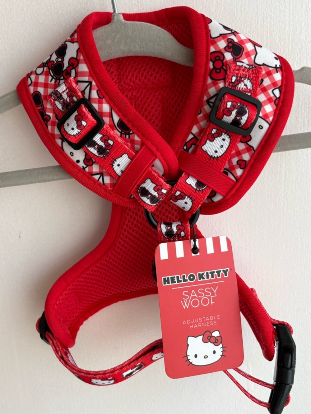 Hello Kitty x Sassy Woof Checkered Red Dog Harness - Picture 2 of 5